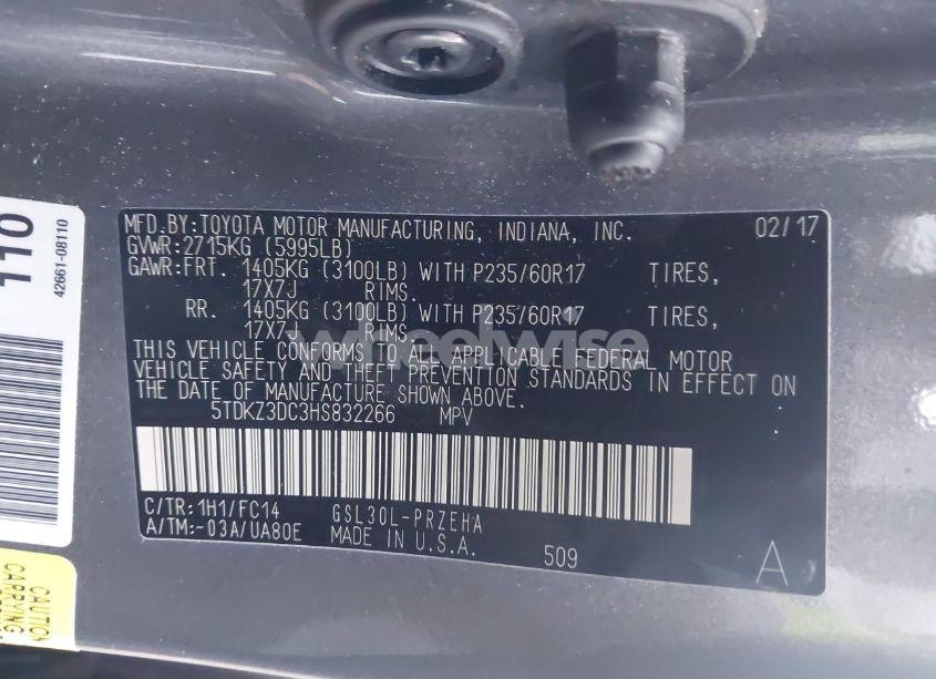 Photo 9 of 2017 Toyota Sienna LE 8 PASSENGER (VIN 5TDKZ3DC3HS832266)