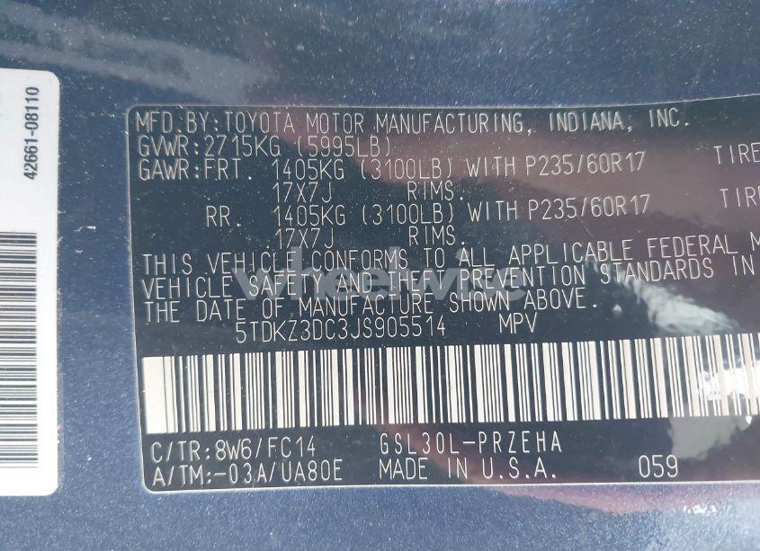 Photo 9 of 2018 Toyota Sienna LE 8 PASSENGER (VIN 5TDKZ3DC3JS905514)