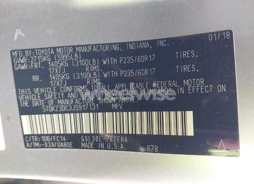 Photo 9 of 2018 Toyota Sienna LE 8 PASSENGER (VIN 5TDKZ3DC3JS917131)