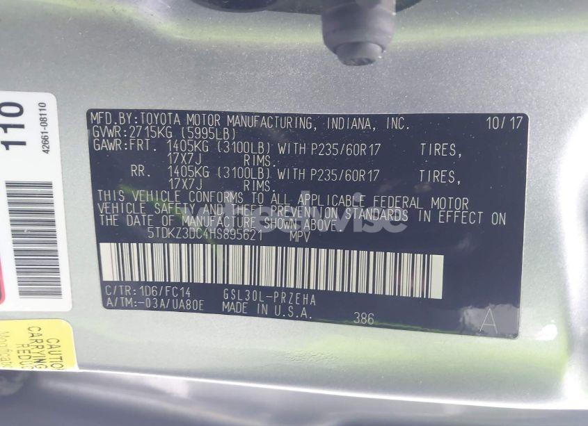 Photo 9 of 2017 Toyota Sienna LE 8 PASSENGER (VIN 5TDKZ3DC4HS895621)