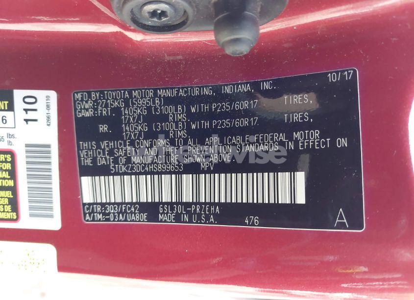 Photo 9 of 2017 Toyota Sienna LE 8 PASSENGER (VIN 5TDKZ3DC4HS899653)