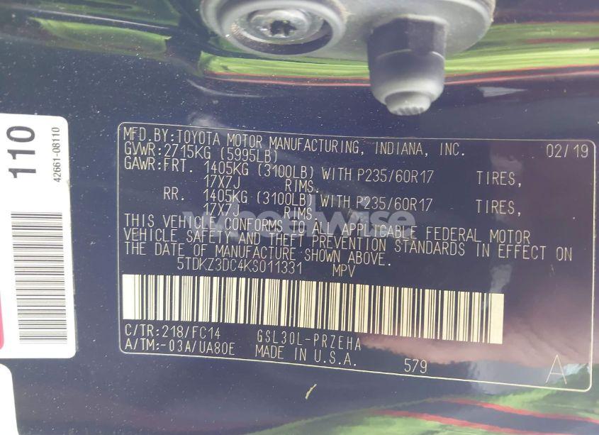 Photo 9 of 2019 Toyota Sienna LE 8 PASSENGER (VIN 5TDKZ3DC4KS011331)