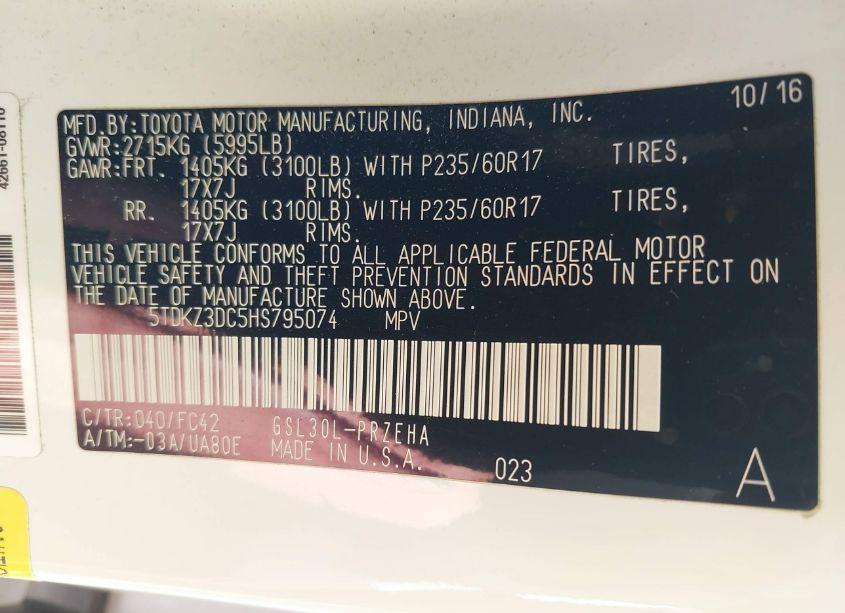 Photo 9 of 2017 Toyota Sienna LE 8 PASSENGER (VIN 5TDKZ3DC5HS795074)