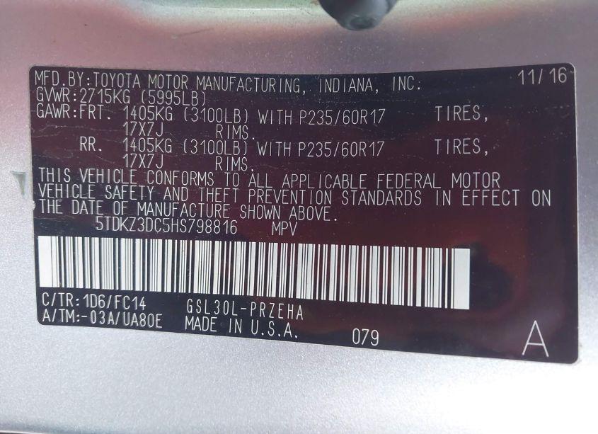 Photo 9 of 2017 Toyota Sienna LE 8 PASSENGER (VIN 5TDKZ3DC5HS798816)