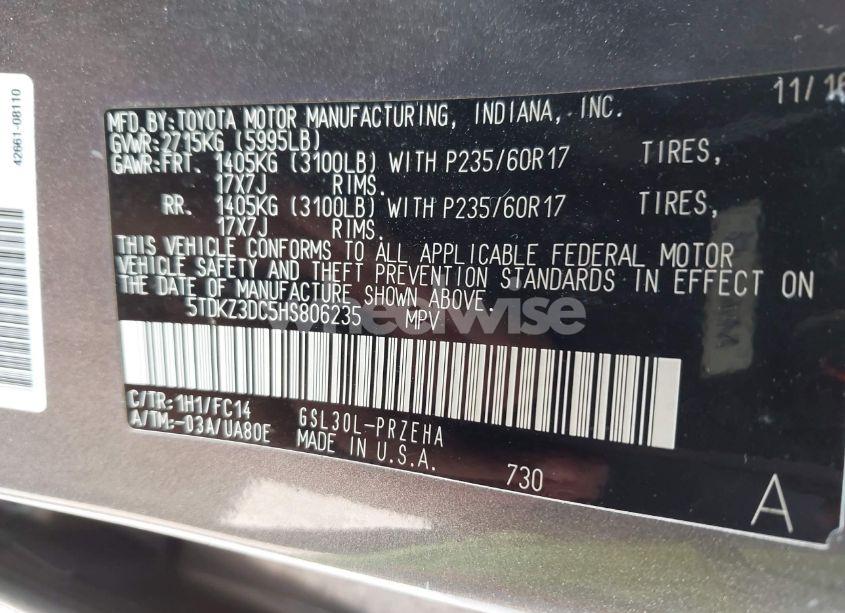 Photo 9 of 2017 Toyota Sienna LE 8 PASSENGER (VIN 5TDKZ3DC5HS806235)