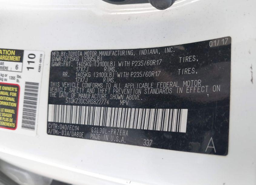 Photo 9 of 2017 Toyota Sienna LE 8 PASSENGER (VIN 5TDKZ3DC5HS822774)