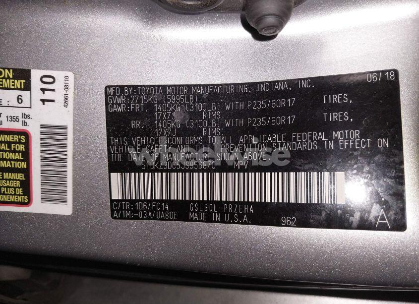 Photo 9 of 2018 Toyota Sienna LE 8 PASSENGER (VIN 5TDKZ3DC5JS956870)