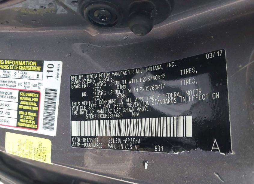 Photo 9 of 2017 Toyota Sienna LE 8 PASSENGER (VIN 5TDKZ3DC6HS844685)