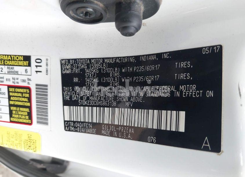 Photo 9 of 2017 Toyota Sienna LE 8 PASSENGER (VIN 5TDKZ3DC6HS863138)