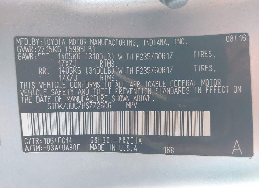 Photo 9 of 2017 Toyota Sienna LE 8 PASSENGER (VIN 5TDKZ3DC7HS772606)