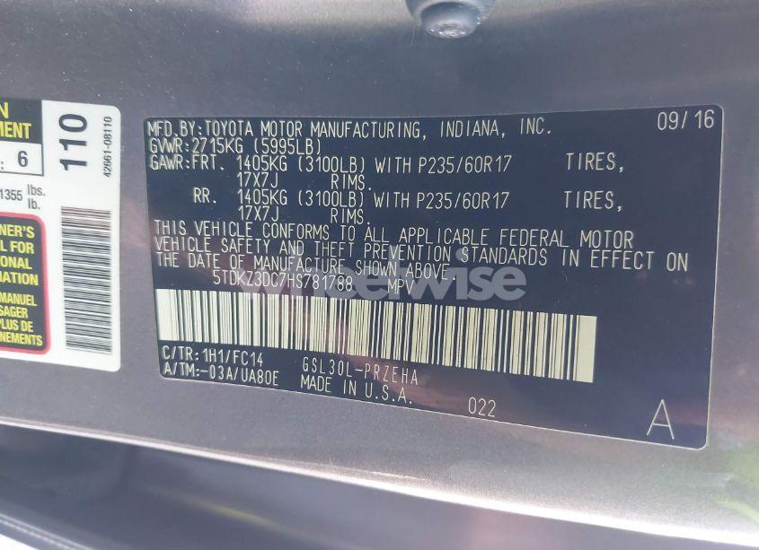 Photo 9 of 2017 Toyota Sienna LE 8 PASSENGER (VIN 5TDKZ3DC7HS781788)