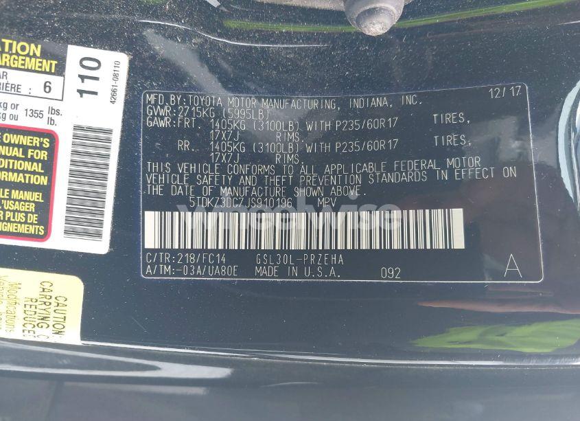 Photo 9 of 2018 Toyota Sienna LE 8 PASSENGER (VIN 5TDKZ3DC7JS910196)