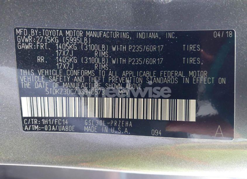 Photo 9 of 2018 Toyota Sienna LE 8 PASSENGER (VIN 5TDKZ3DC7JS940573)