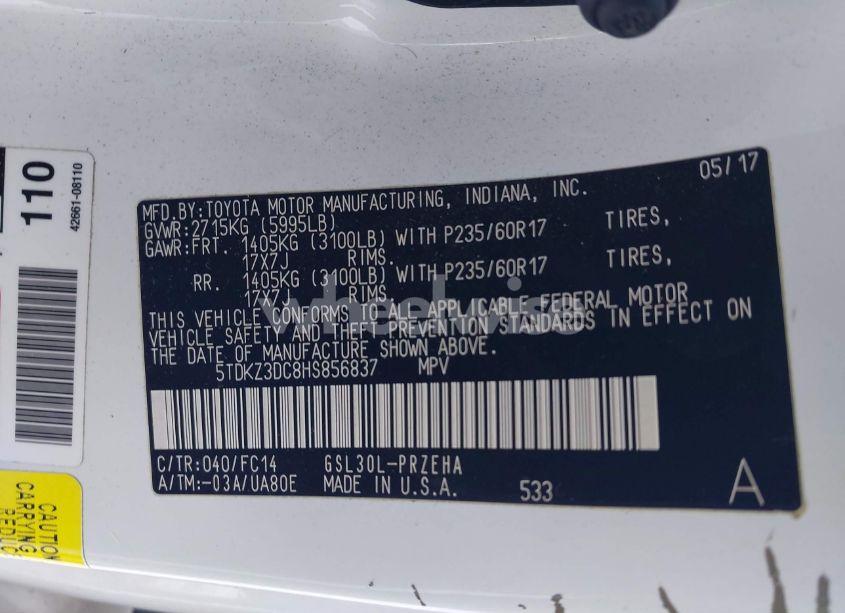 Photo 9 of 2017 Toyota Sienna LE 8 PASSENGER (VIN 5TDKZ3DC8HS856837)