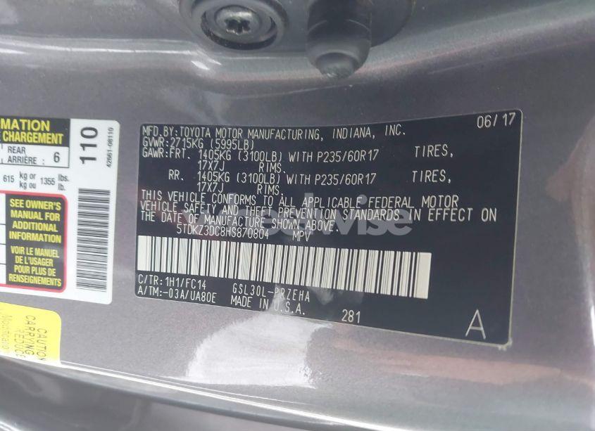 Photo 9 of 2017 Toyota Sienna LE 8 PASSENGER (VIN 5TDKZ3DC8HS870804)