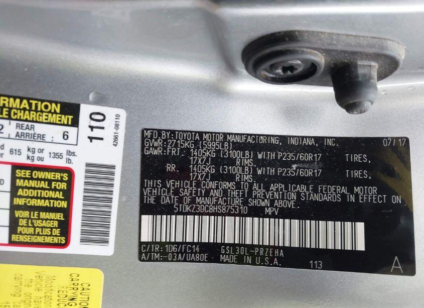 Photo 9 of 2017 Toyota Sienna LE 8 PASSENGER (VIN 5TDKZ3DC8HS875310)