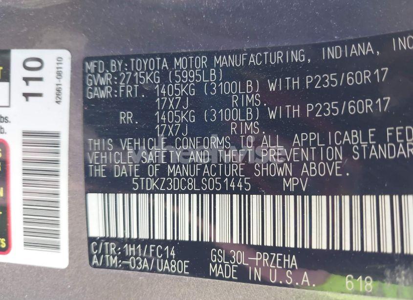 Photo 9 of 2020 Toyota Sienna LE (VIN 5TDKZ3DC8LS051445)