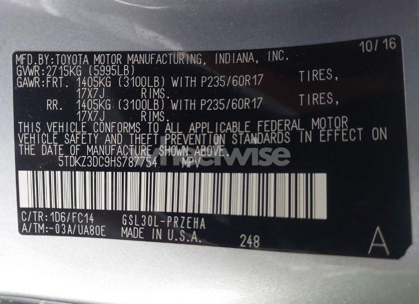 Photo 9 of 2017 Toyota Sienna LE 8 PASSENGER (VIN 5TDKZ3DC9HS787754)