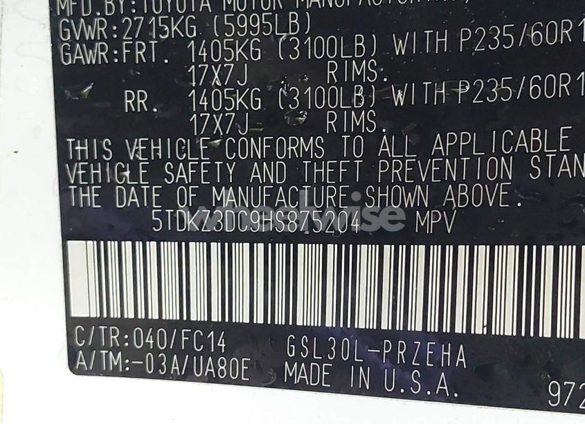 Photo 9 of 2017 Toyota Sienna LE 8 PASSENGER (VIN 5TDKZ3DC9HS875204)