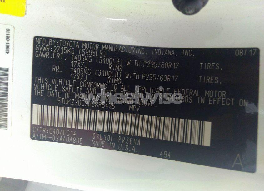 Photo 9 of 2017 Toyota Sienna LE 8 PASSENGER (VIN 5TDKZ3DC9HS885425)