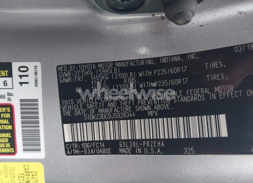 Photo 9 of 2018 Toyota Sienna LE 8 PASSENGER (VIN 5TDKZ3DC9JS928344)