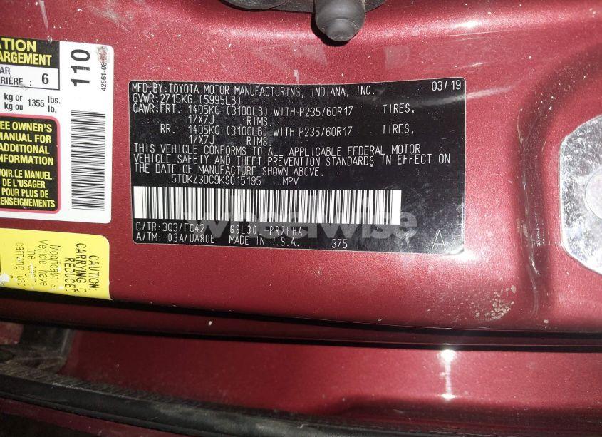 Photo 9 of 2019 Toyota Sienna LE 8 PASSENGER (VIN 5TDKZ3DC9KS015195)