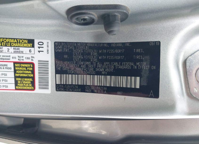 Photo 9 of 2020 Toyota Sienna LE (VIN 5TDKZ3DC9LS046500)