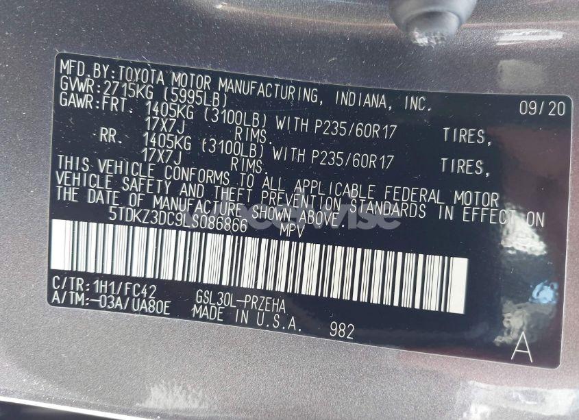 Photo 9 of 2020 Toyota Sienna LE (VIN 5TDKZ3DC9LS086866)