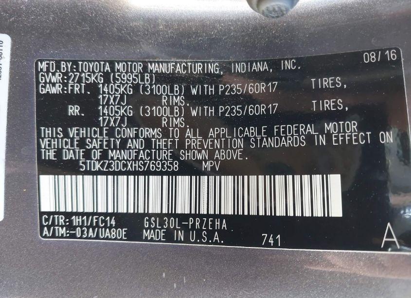 Photo 9 of 2017 Toyota Sienna LE 8 PASSENGER (VIN 5TDKZ3DCXHS769358)