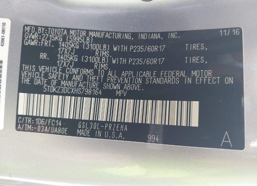 Photo 9 of 2017 Toyota Sienna LE 8 PASSENGER (VIN 5TDKZ3DCXHS798164)