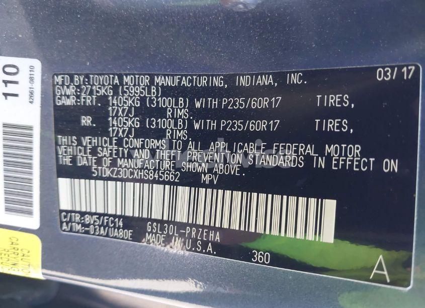 Photo 9 of 2017 Toyota Sienna LE 8 PASSENGER (VIN 5TDKZ3DCXHS845662)