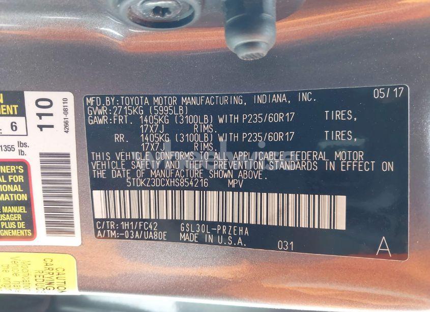 Photo 9 of 2017 Toyota Sienna LE 8 PASSENGER (VIN 5TDKZ3DCXHS854216)