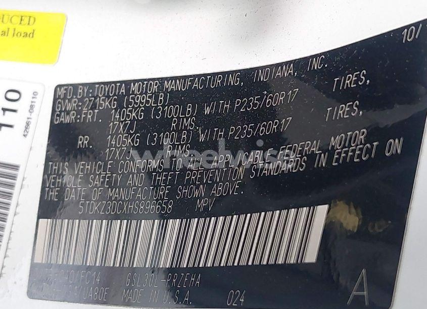 Photo 9 of 2017 Toyota Sienna LE 8 PASSENGER (VIN 5TDKZ3DCXHS896658)