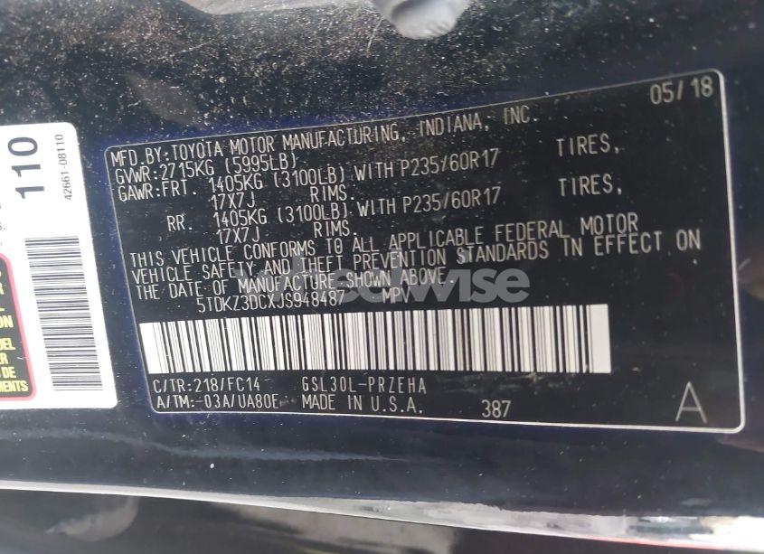 Photo 9 of 2018 Toyota Sienna LE 8 PASSENGER (VIN 5TDKZ3DCXJS948487)