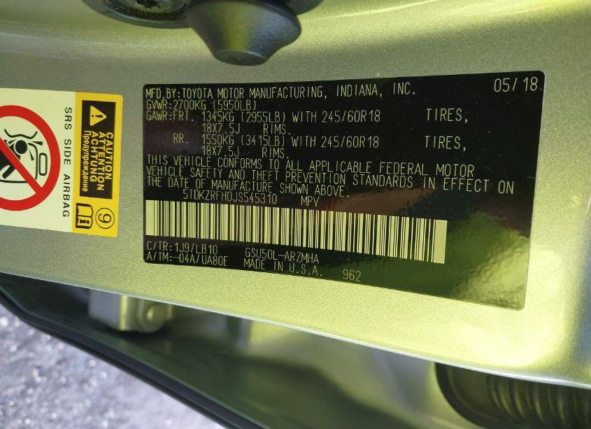 Photo 9 of 2018 Toyota Highlander XLE (VIN 5TDKZRFH0JS545310)