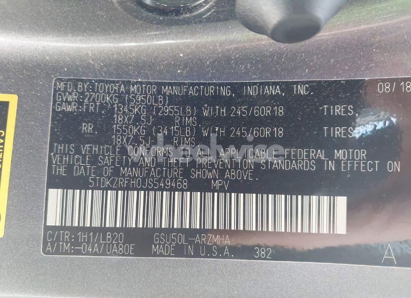 Photo 9 of 2018 Toyota Highlander XLE (VIN 5TDKZRFH0JS549468)