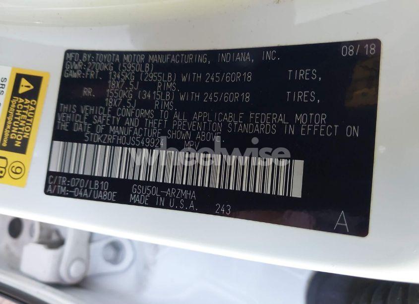 Photo 9 of 2018 Toyota Highlander XLE (VIN 5TDKZRFH0JS549924)