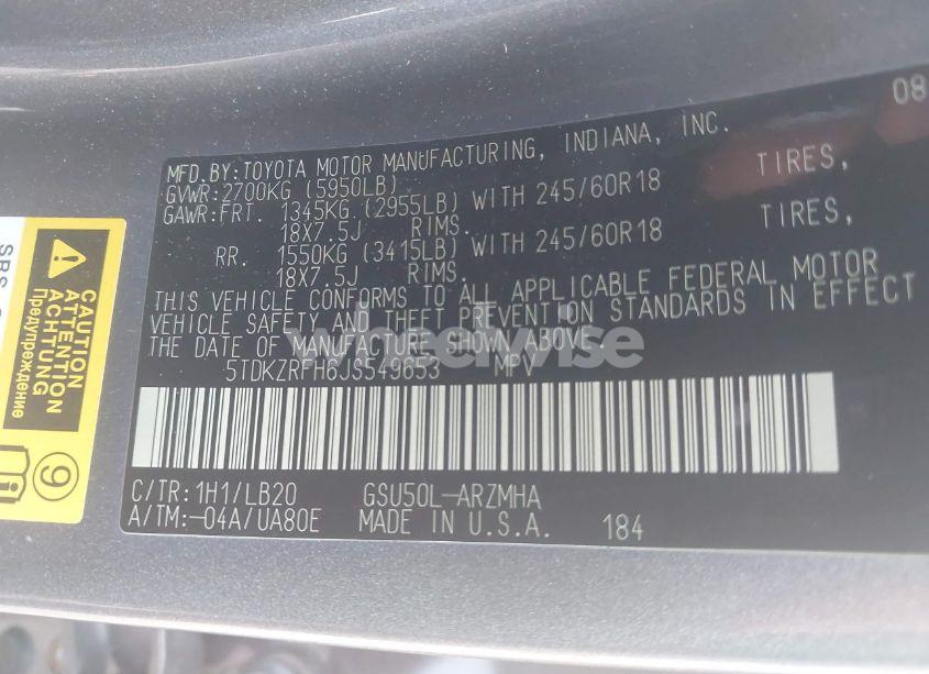 Photo 9 of 2018 Toyota Highlander SE/XLE (VIN 5TDKZRFH1JS559653)