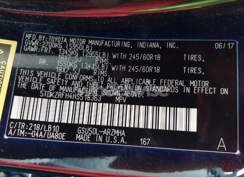 Photo 9 of 2017 Toyota Highlander XLE (VIN 5TDKZRFH4HS518363)