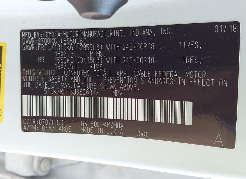 Photo 9 of 2018 Toyota Highlander XLE (VIN 5TDKZRFH5JS536313)