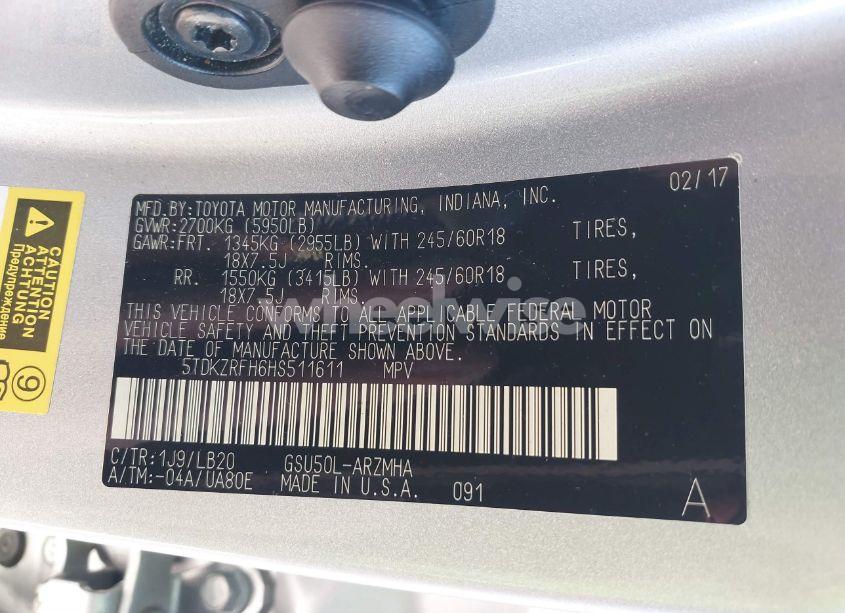 Photo 9 of 2017 Toyota Highlander XLE (VIN 5TDKZRFH6HS511611)