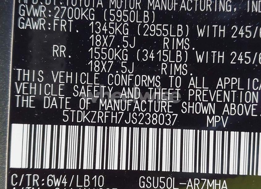 Photo 9 of 2018 Toyota Highlander XLE (VIN 5TDKZRFH7JS238037)