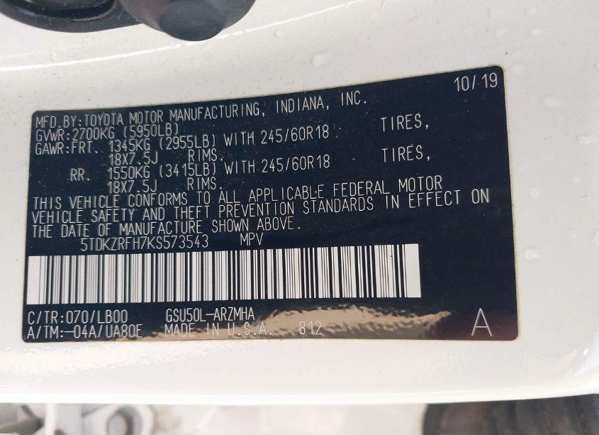 Photo 9 of 2019 Toyota Highlander XLE (VIN 5TDKZRFH7KS573543)