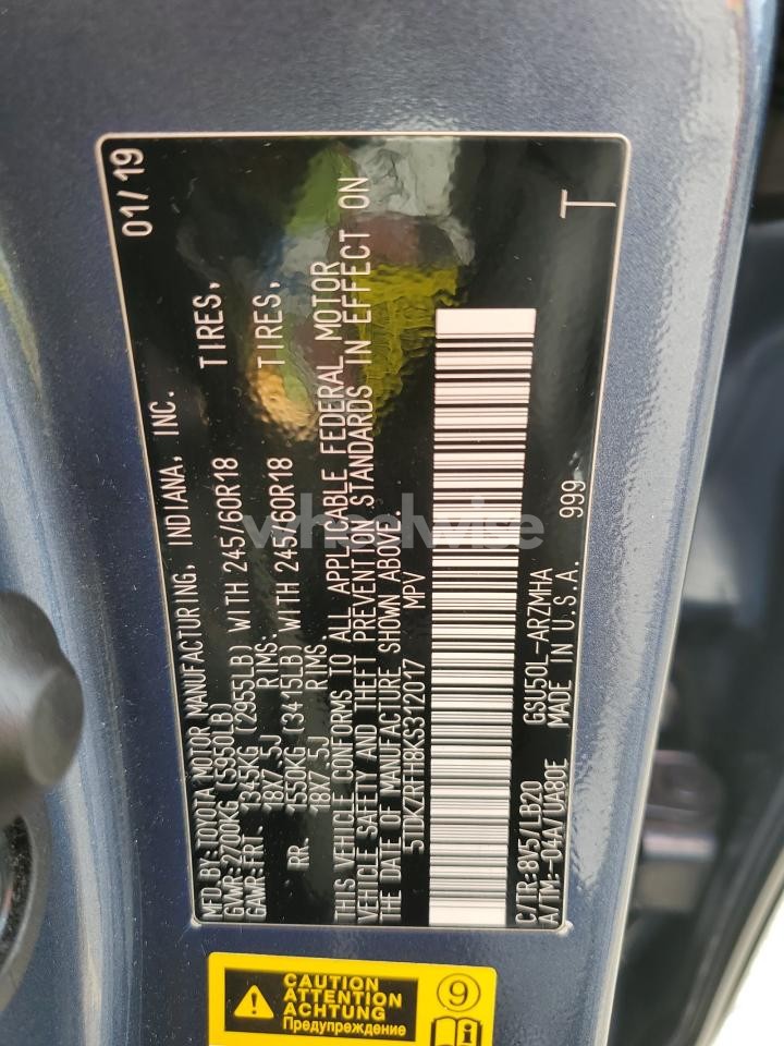 Photo 13 of 2019 TOYOTA HIGHLANDER SE (VIN 5TDKZRFH8KS312017)