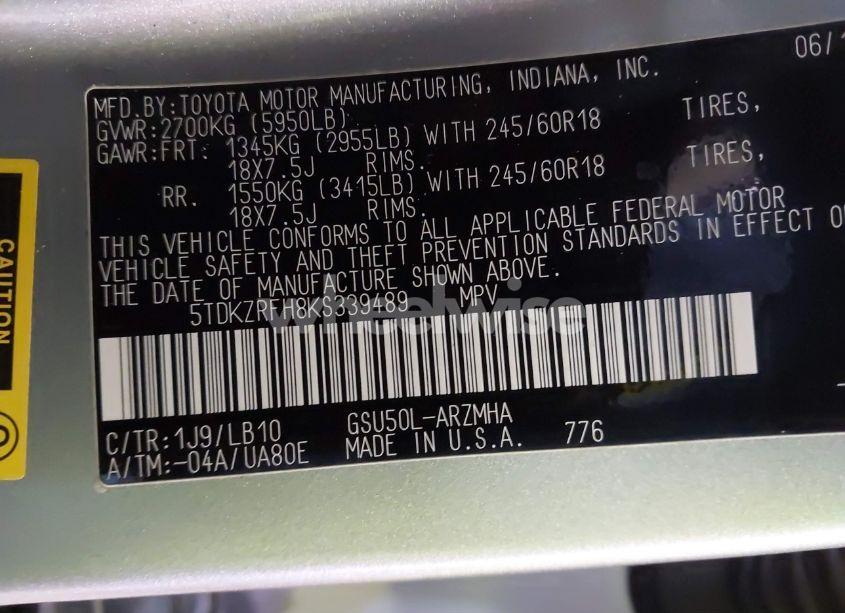 Photo 9 of 2019 Toyota Highlander XLE (VIN 5TDKZRFH8KS339489)