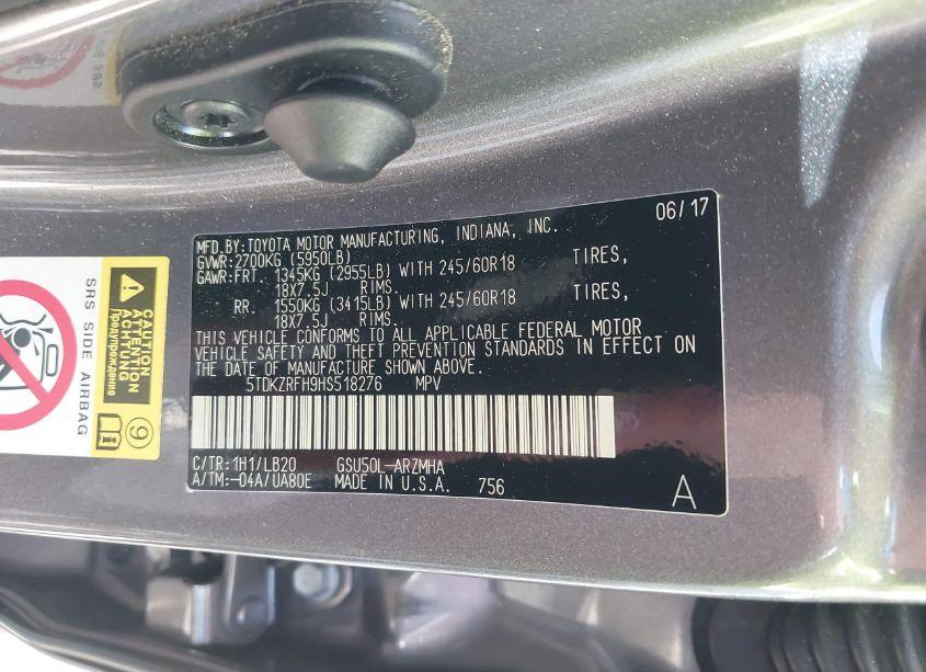 Photo 9 of 2017 Toyota Highlander XLE (VIN 5TDKZRFH9HS518276)