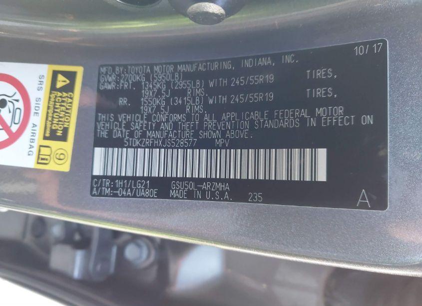 Photo 9 of 2018 Toyota Highlander SE (VIN 5TDKZRFHXJS528577)