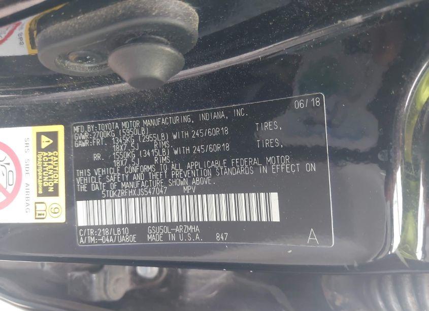 Photo 9 of 2018 Toyota Highlander XLE (VIN 5TDKZRFHXJS547047)