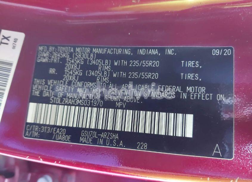 Photo 9 of 2021 Toyota Highlander XSE (VIN 5TDLZRAH3MS031970)