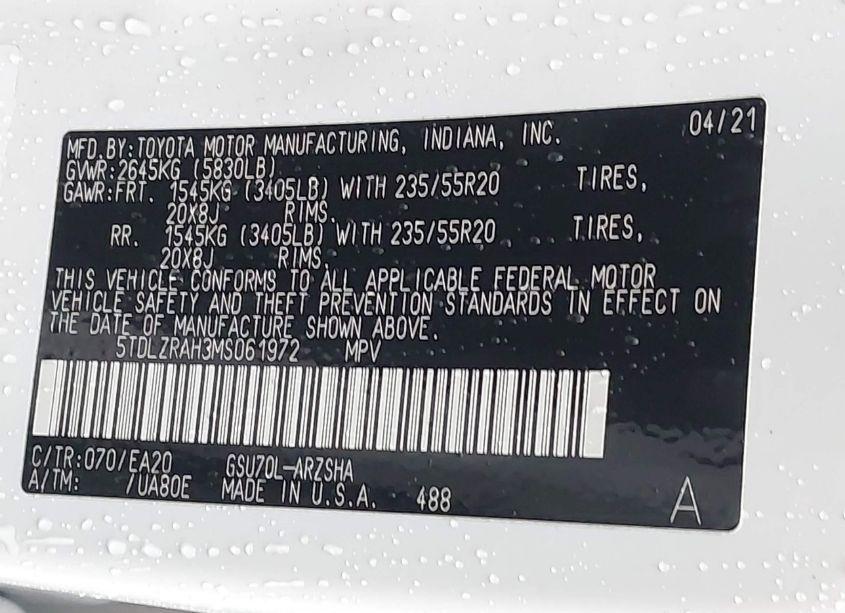 Photo 9 of 2021 Toyota Highlander XSE (VIN 5TDLZRAH3MS061972)